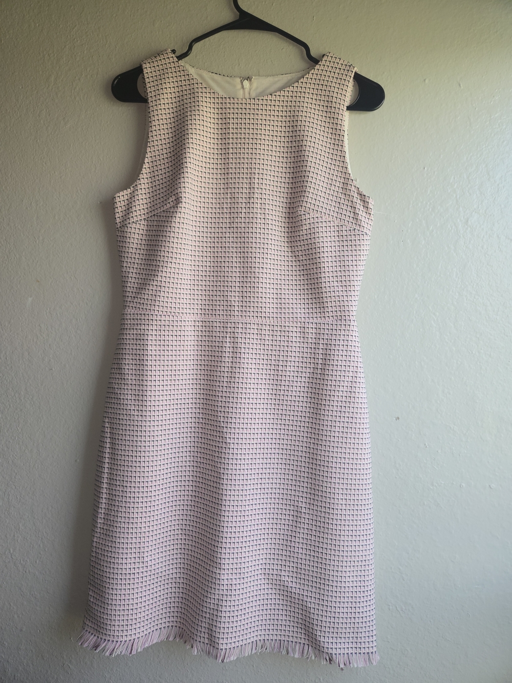 LOFT Pink Tweed Sleeveless Fringe Sheath Dress Size 4 S Office Wear Business0